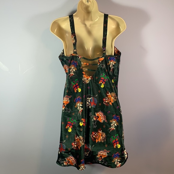 Vintage Looney Tunes hunter green size medium pajama slip dress Y2K Christmas - Picture 3 of 7